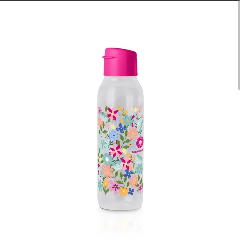 Tupperware Floral Water Bottle with Pink Lid